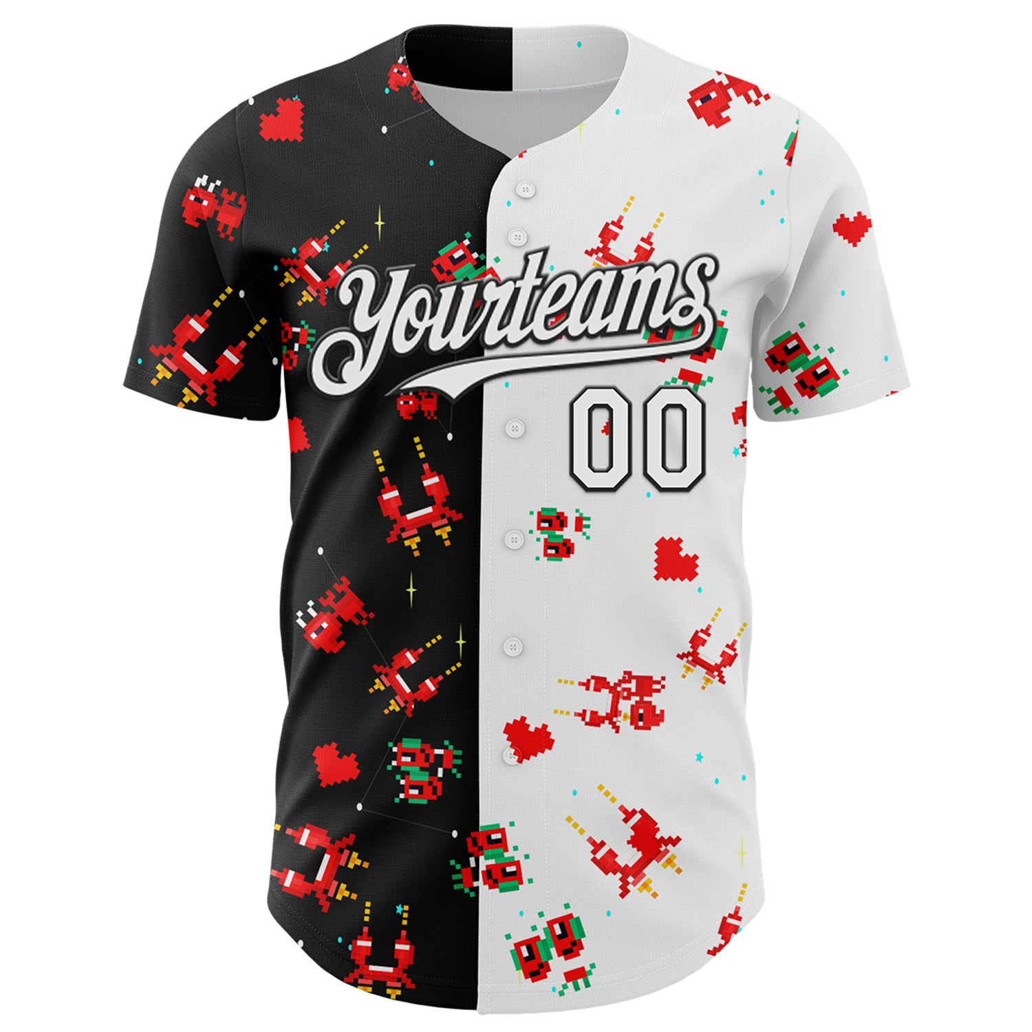 Custom Black White 3D Pattern Design Retro Pixel Arcade Game Authentic Baseball Jersey