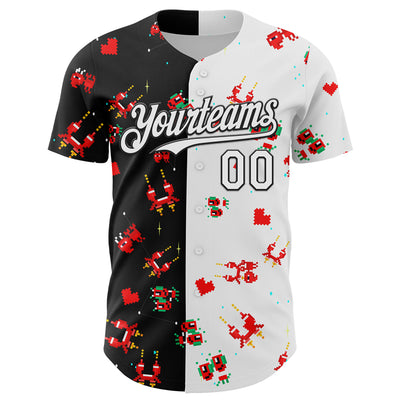 Custom Black White 3D Pattern Design Retro Pixel Arcade Game Authentic Baseball Jersey