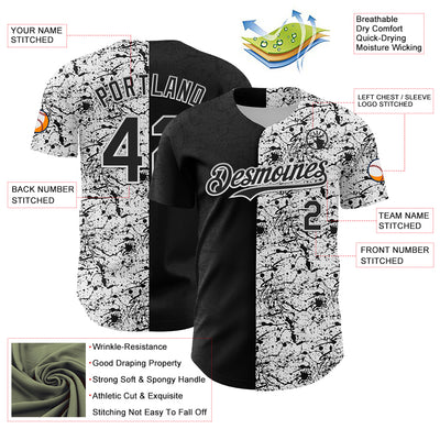 Custom White Black 3D Pattern Design Graffiti Splash Ink Authentic Baseball Jersey