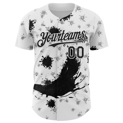 Custom White Black 3D Pattern Design Graffiti Splash Ink Authentic Baseball Jersey