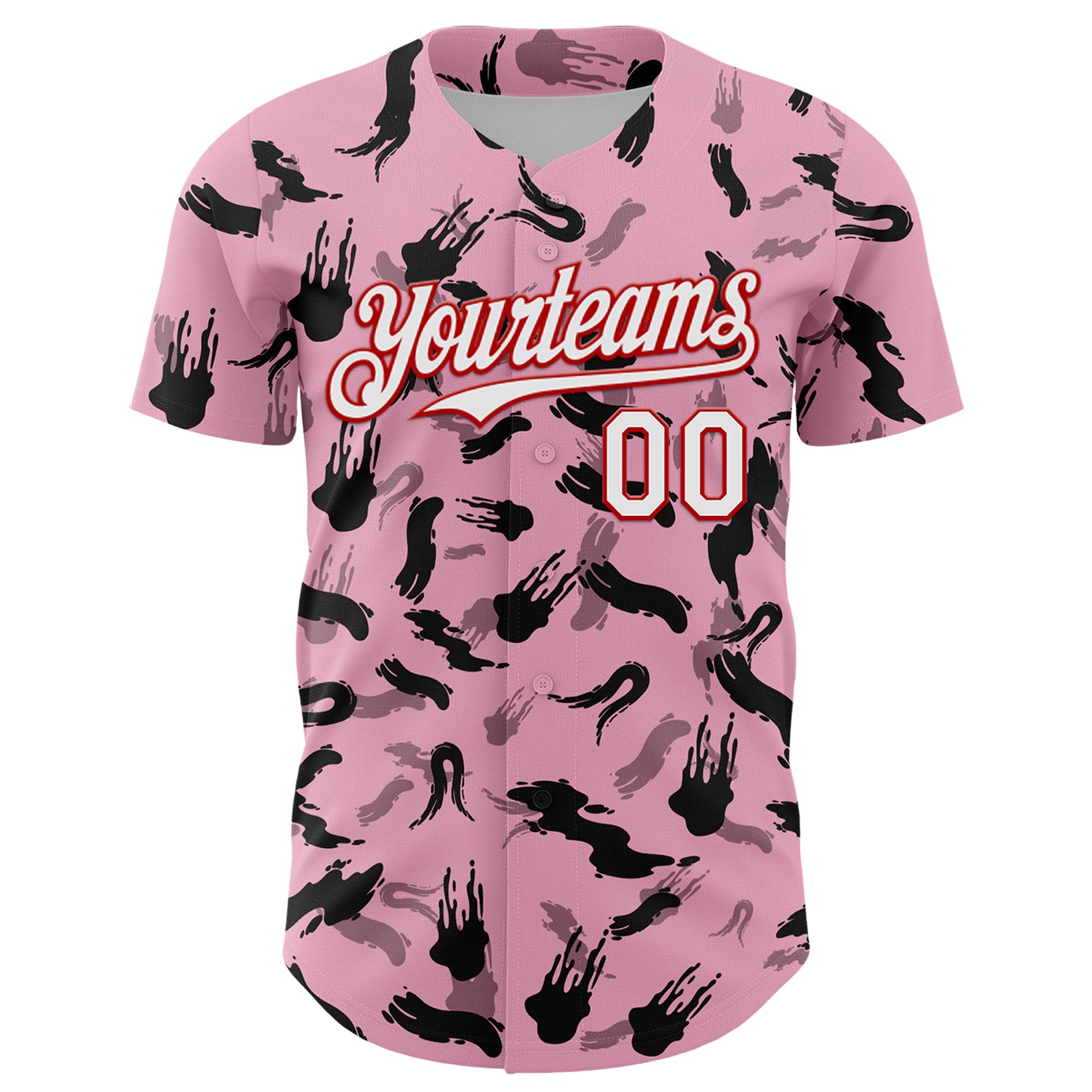 Custom Light Pink White-Red 3D Pattern Design Graffiti Ink Brush Stroke Authentic Baseball Jersey