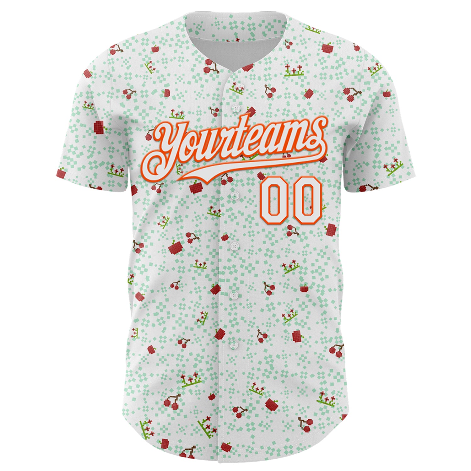 Custom White Orange 3D Pattern Design Retro Pixel Arcade Game Authentic Baseball Jersey