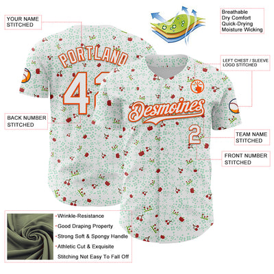 Custom White Orange 3D Pattern Design Retro Pixel Arcade Game Authentic Baseball Jersey