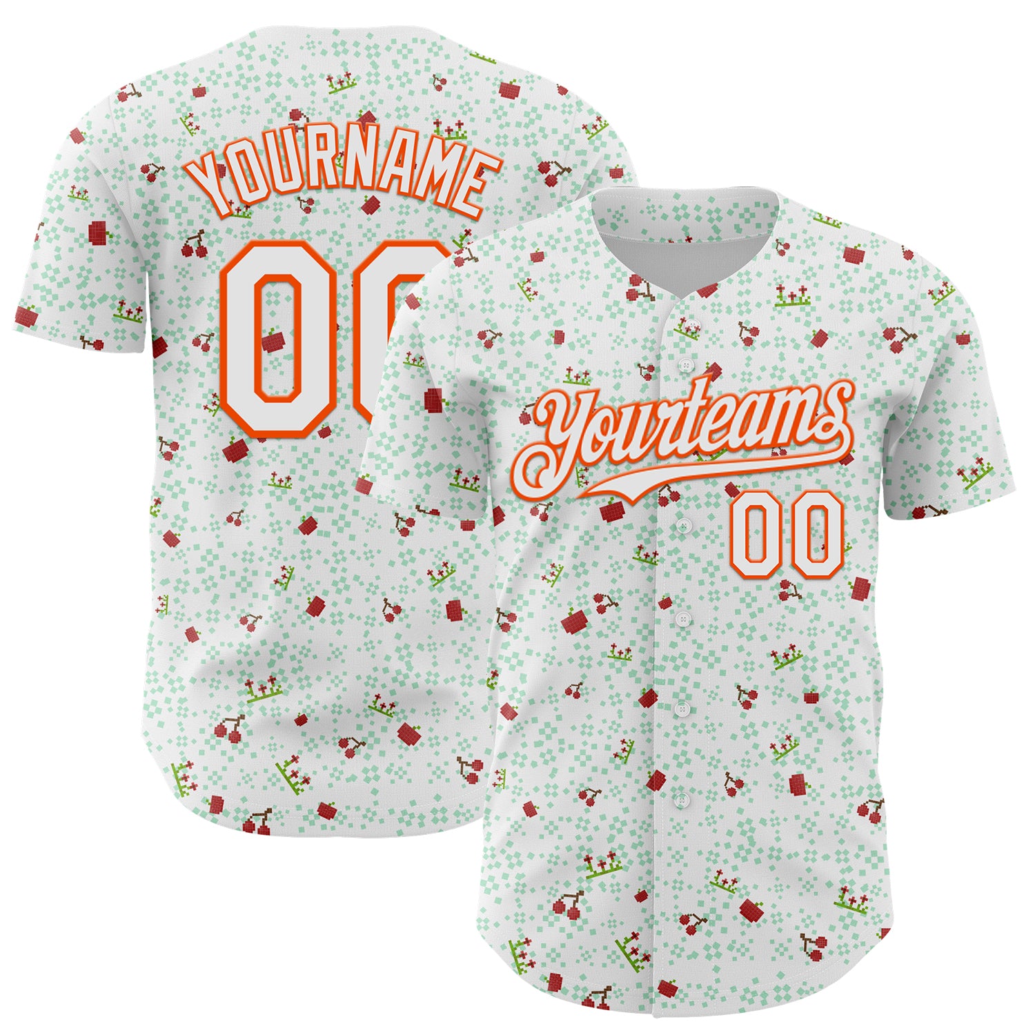 Custom White Orange 3D Pattern Design Retro Pixel Arcade Game Authentic Baseball Jersey