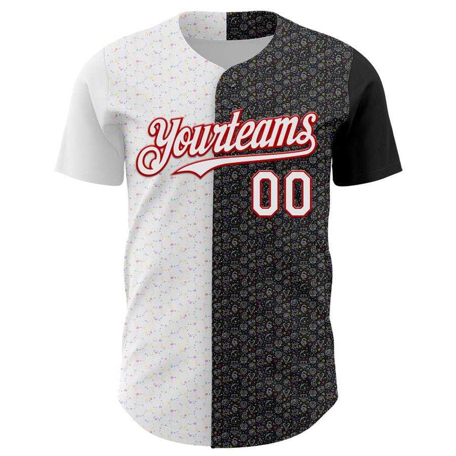 Custom Black White-Red 3D Pattern Design Constellation Space Galaxy Star Authentic Baseball Jersey