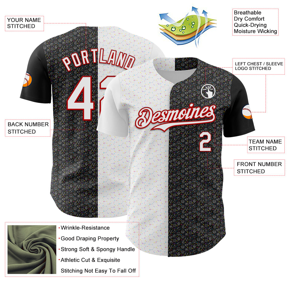 Custom Black White-Red 3D Pattern Design Constellation Space Galaxy Star Authentic Baseball Jersey