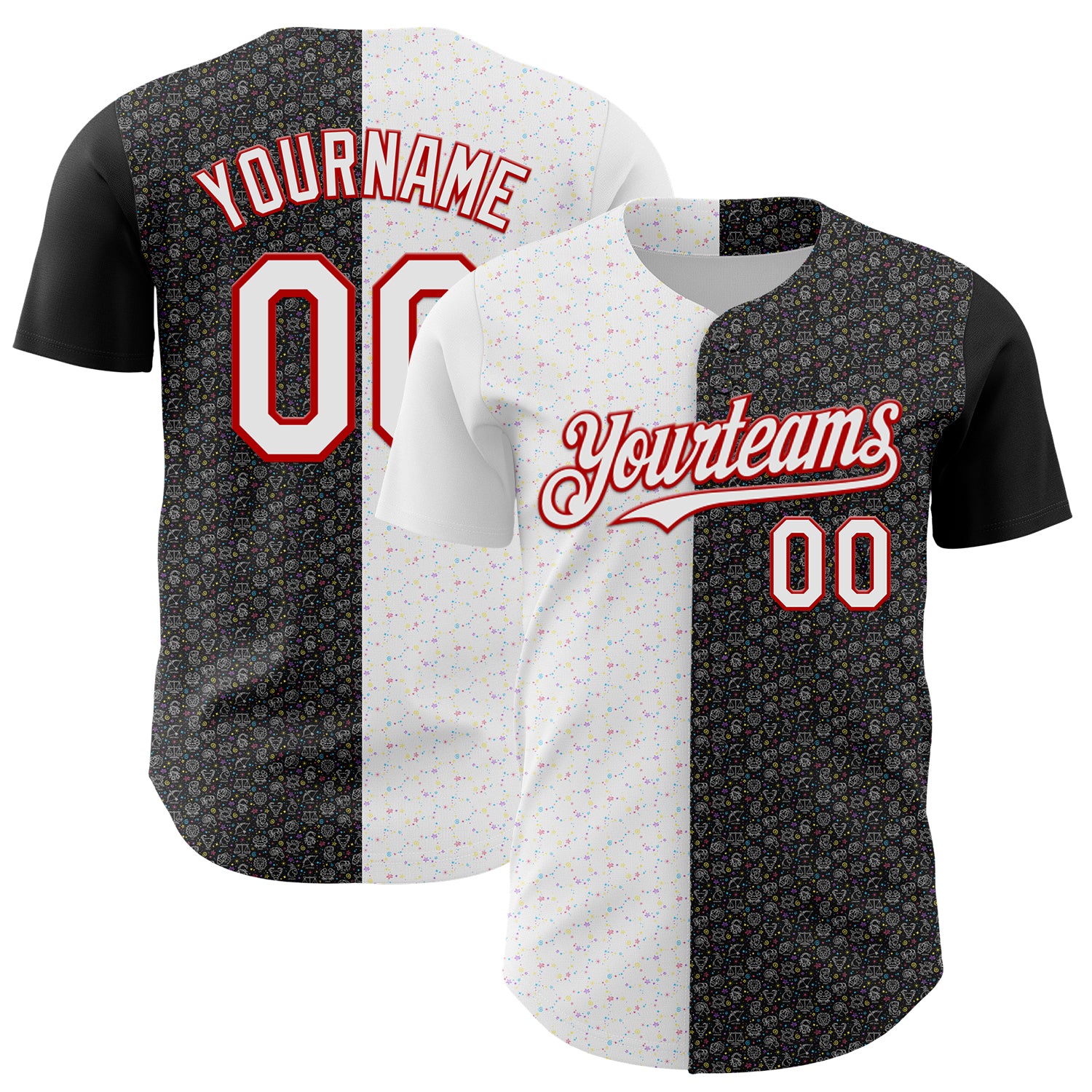 Custom Black White-Red 3D Pattern Design Constellation Space Galaxy Star Authentic Baseball Jersey