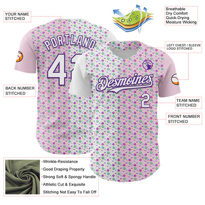 Custom Light Pink White-Purple 3D Pattern Design Pixel Universe Authentic Baseball Jersey