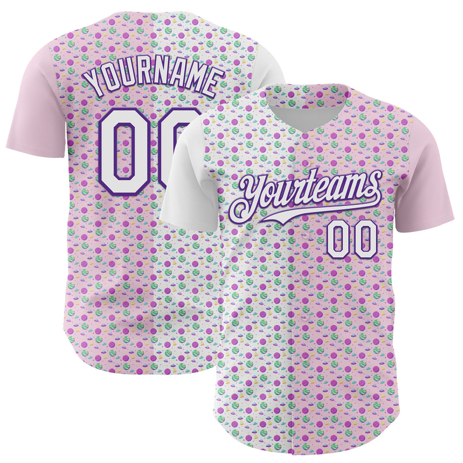 Custom Light Pink White-Purple 3D Pattern Design Pixel Universe Authentic Baseball Jersey