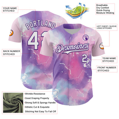 Custom Purple White 3D Pattern Design Constellation Space Galaxy Star Authentic Baseball Jersey
