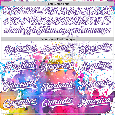 Custom White Purple 3D Pattern Design Graffiti Splash And Constellation Space Galaxy Star Authentic Baseball Jersey
