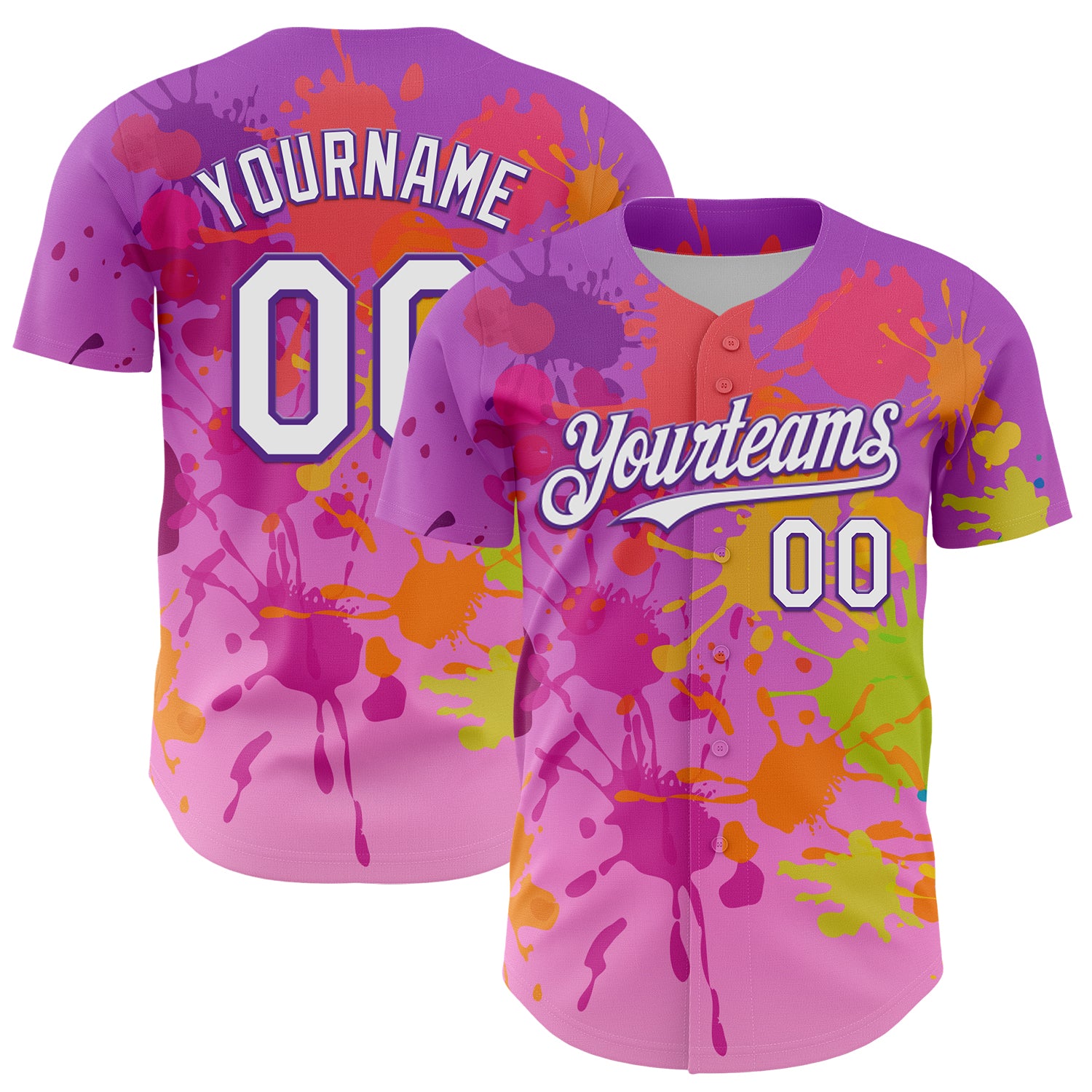 Custom Purple White 3D Pattern Design Graffiti Splash Authentic Baseball Jersey