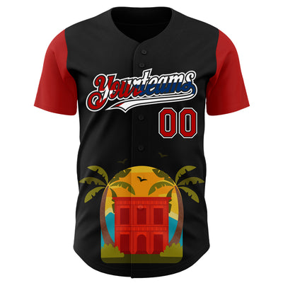 Custom Black Red White-Cuban Flag 3D Cuba Authentic Baseball Jersey