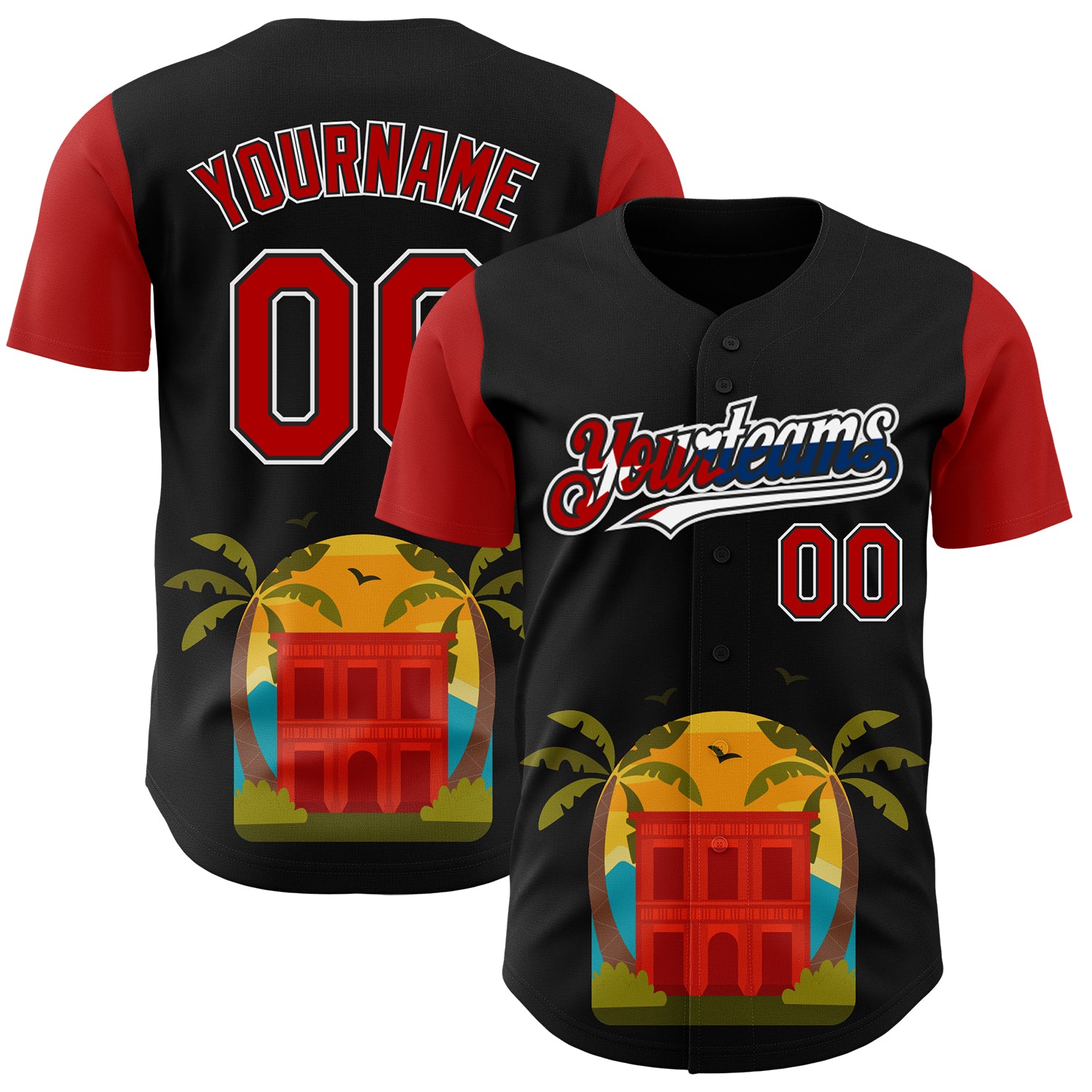 Custom Black Red White-Cuban Flag 3D Cuba Authentic Baseball Jersey