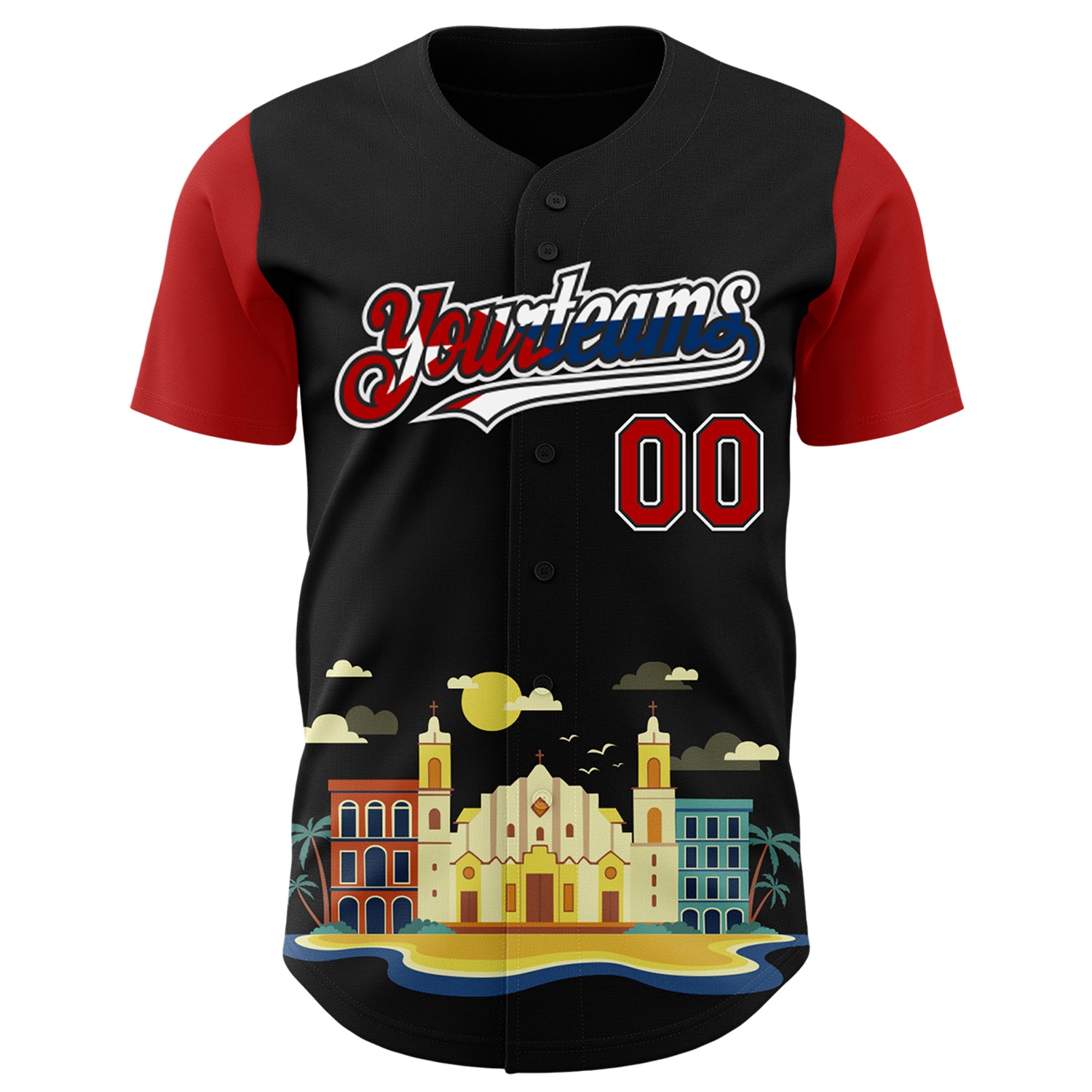 Custom Black Red White-Cuban Flag 3D Cuba Santiago Authentic Baseball Jersey