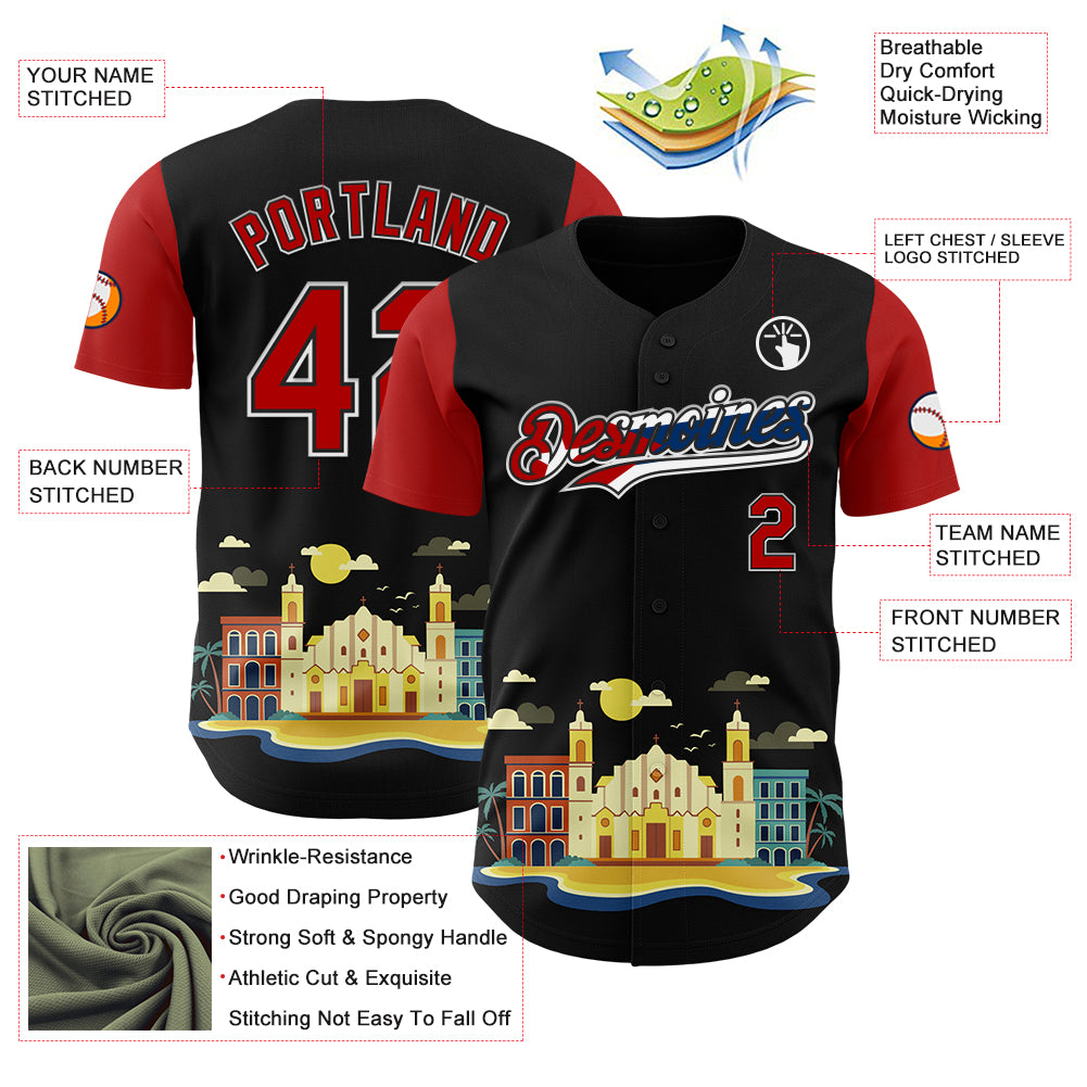 Custom Black Red White-Cuban Flag 3D Cuba Santiago Authentic Baseball Jersey