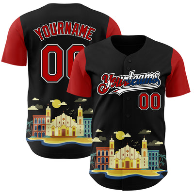 Custom Black Red White-Cuban Flag 3D Cuba Santiago Authentic Baseball Jersey