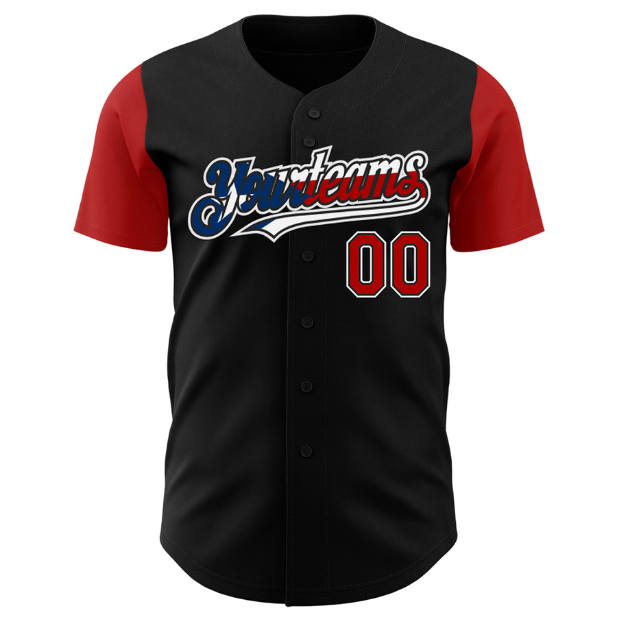 Custom Black Red White-Puerto Rican Flag 3D Puerto Rico Authentic Baseball Jersey
