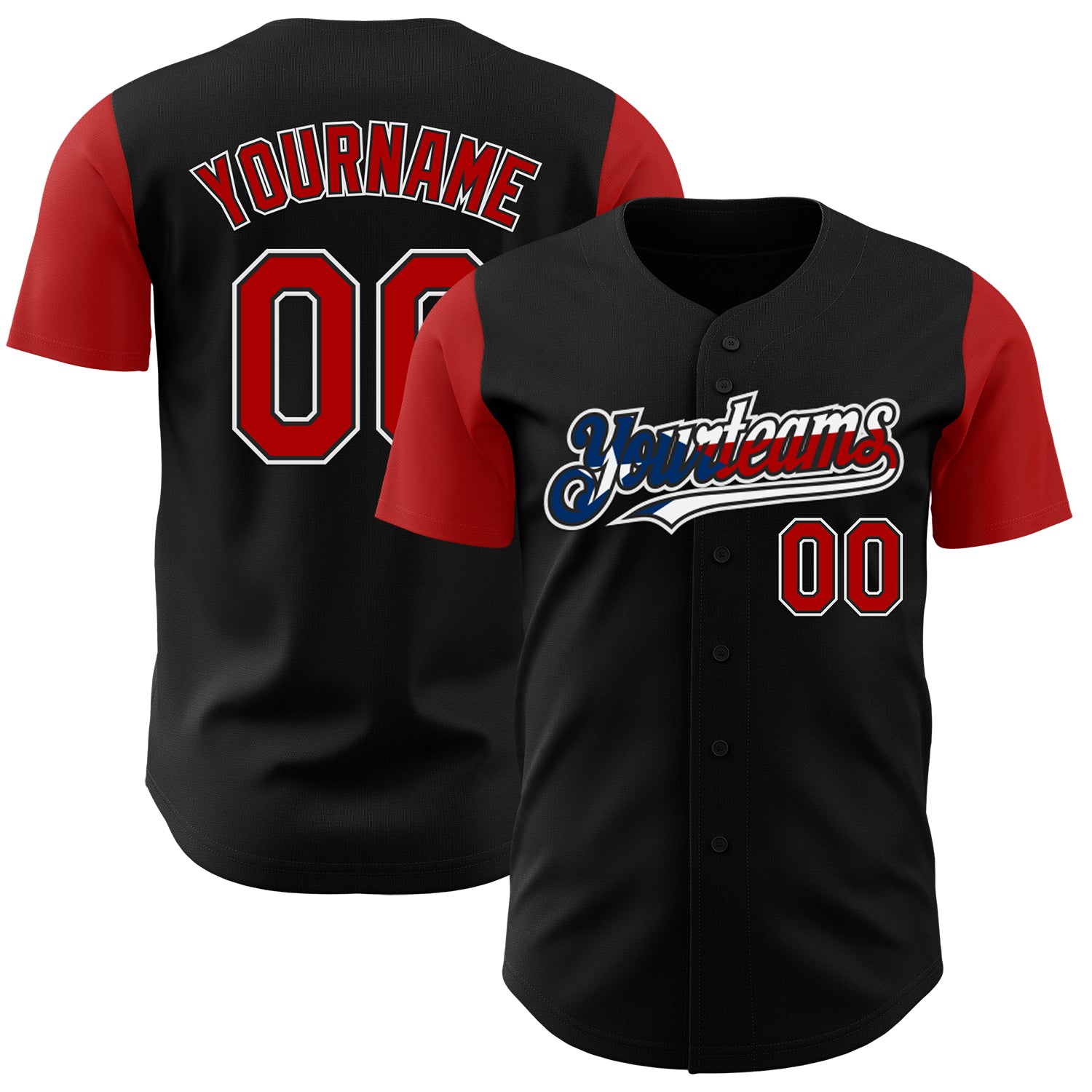 Custom Black Red White-Puerto Rican Flag 3D Puerto Rico Authentic Baseball Jersey