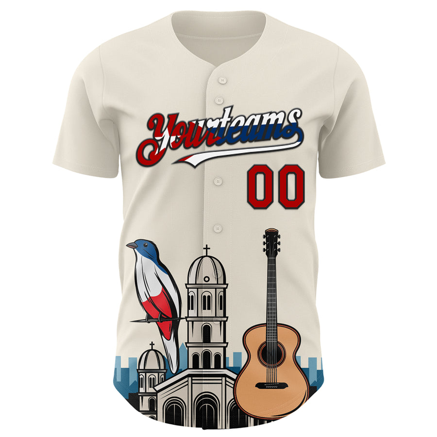 Custom Cream Red Black-Cuban Flag 3D Cuba Santiago Authentic Baseball Jersey