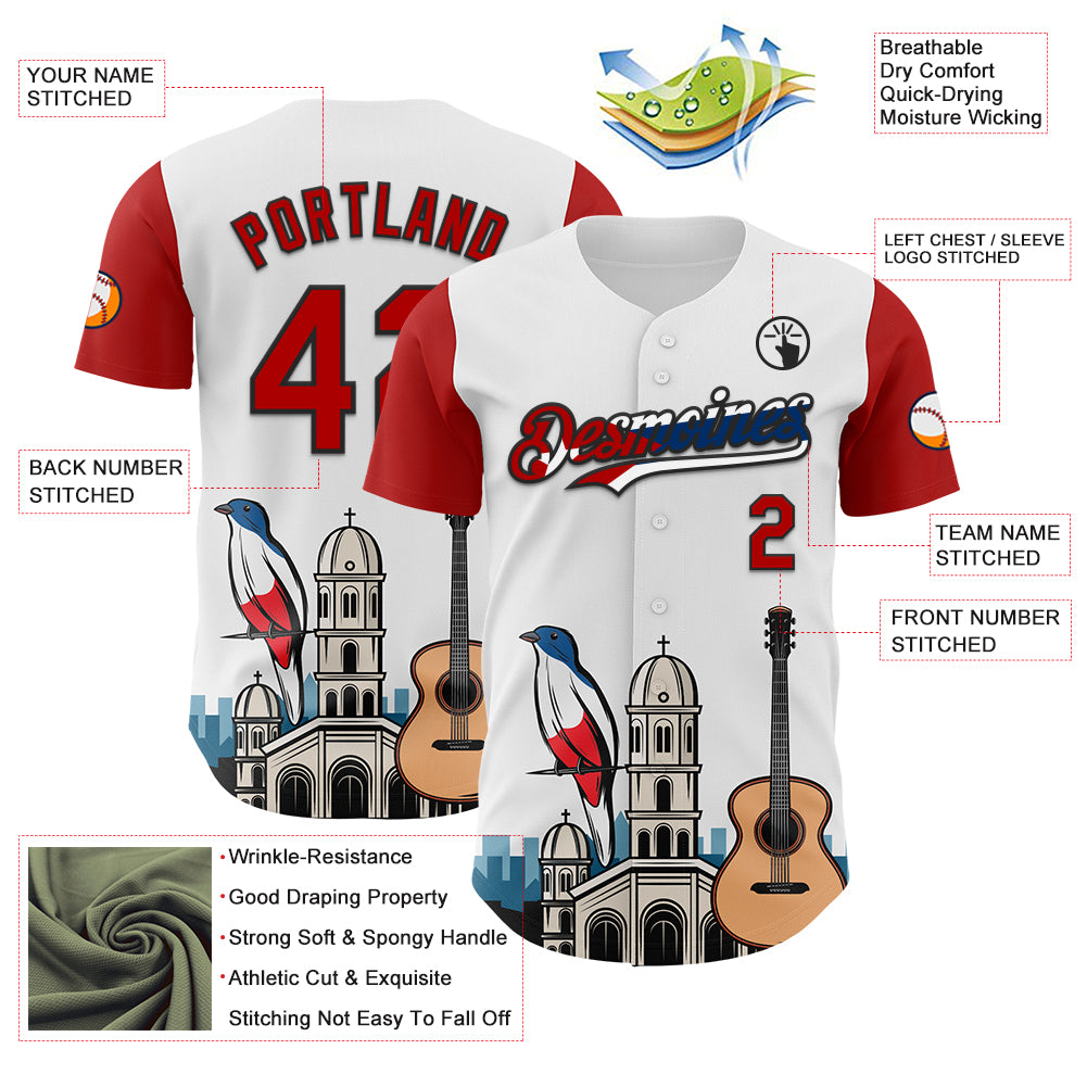 Custom White Red Black-Cuban Flag 3D Cuba Santiago Authentic Baseball Jersey