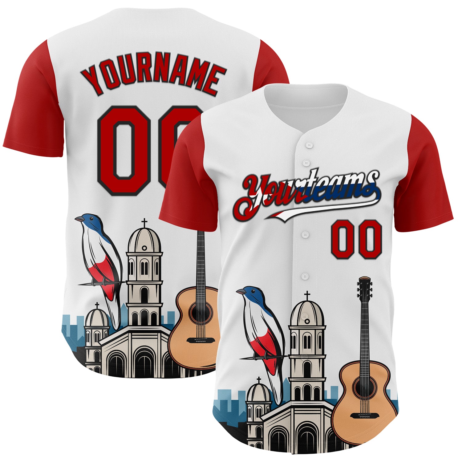 Custom White Red Black-Cuban Flag 3D Cuba Santiago Authentic Baseball Jersey