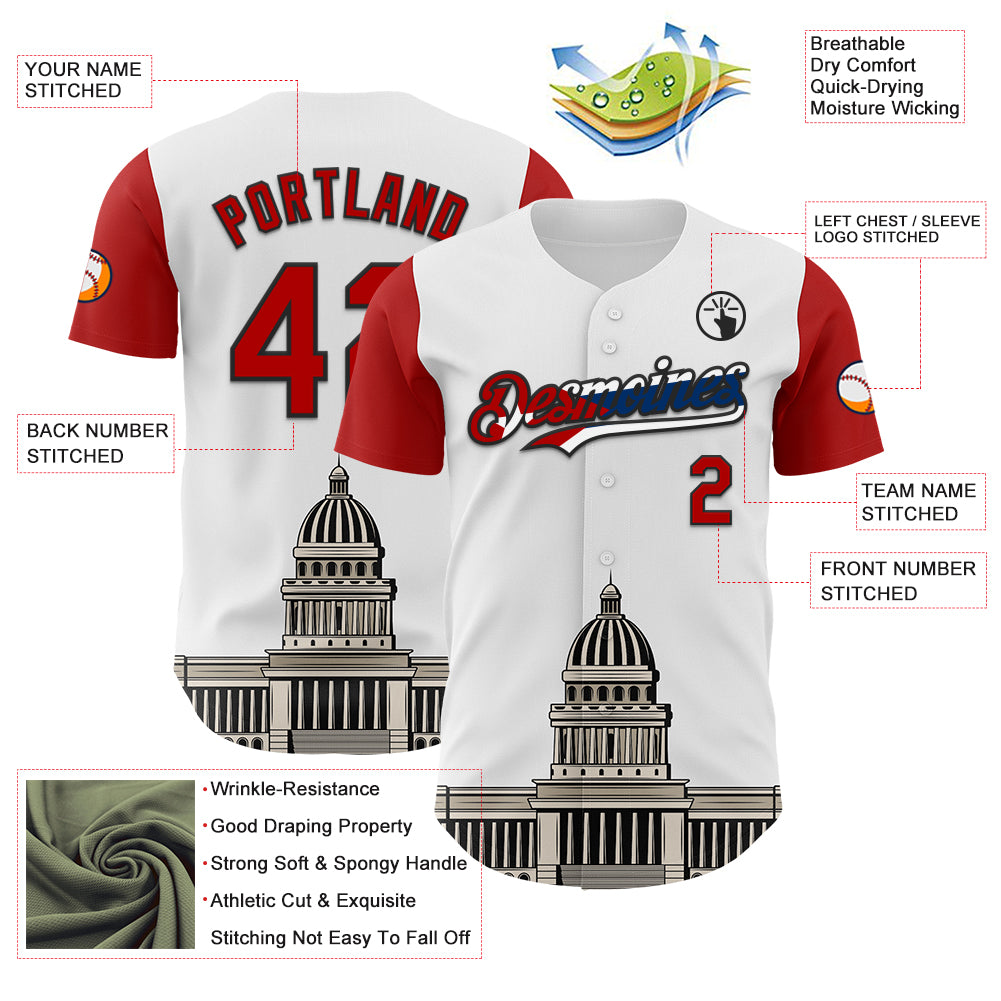 Custom White Red Black-Cuban Flag 3D Cuba Havana Authentic Baseball Jersey