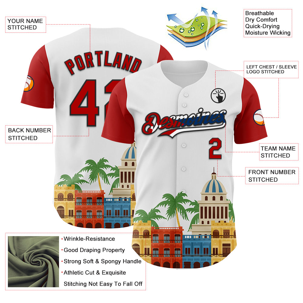 Custom White Red Black-Cuban Flag 3D Cuba Havana Authentic Baseball Jersey