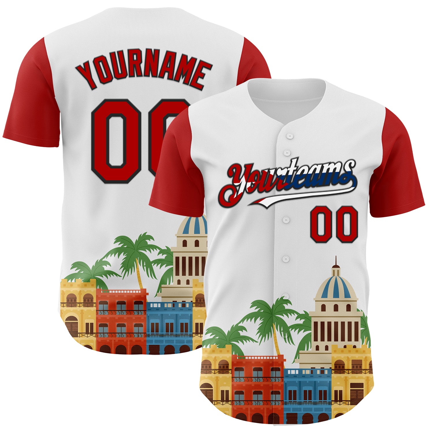 Custom White Red Black-Cuban Flag 3D Cuba Havana Authentic Baseball Jersey