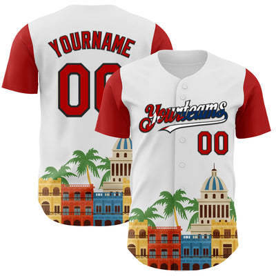 Custom White Red Black-Cuban Flag 3D Cuba Havana Authentic Baseball Jersey