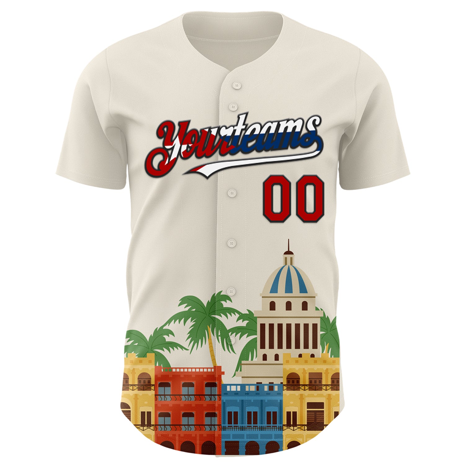 Custom Cream Red Black-Cuban Flag 3D Cuba Havana Authentic Baseball Jersey