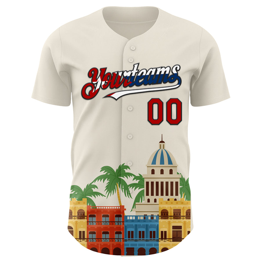 Custom Cream Red Black-Cuban Flag 3D Cuba Havana Authentic Baseball Jersey