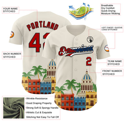 Custom Cream Red Black-Cuban Flag 3D Cuba Havana Authentic Baseball Jersey