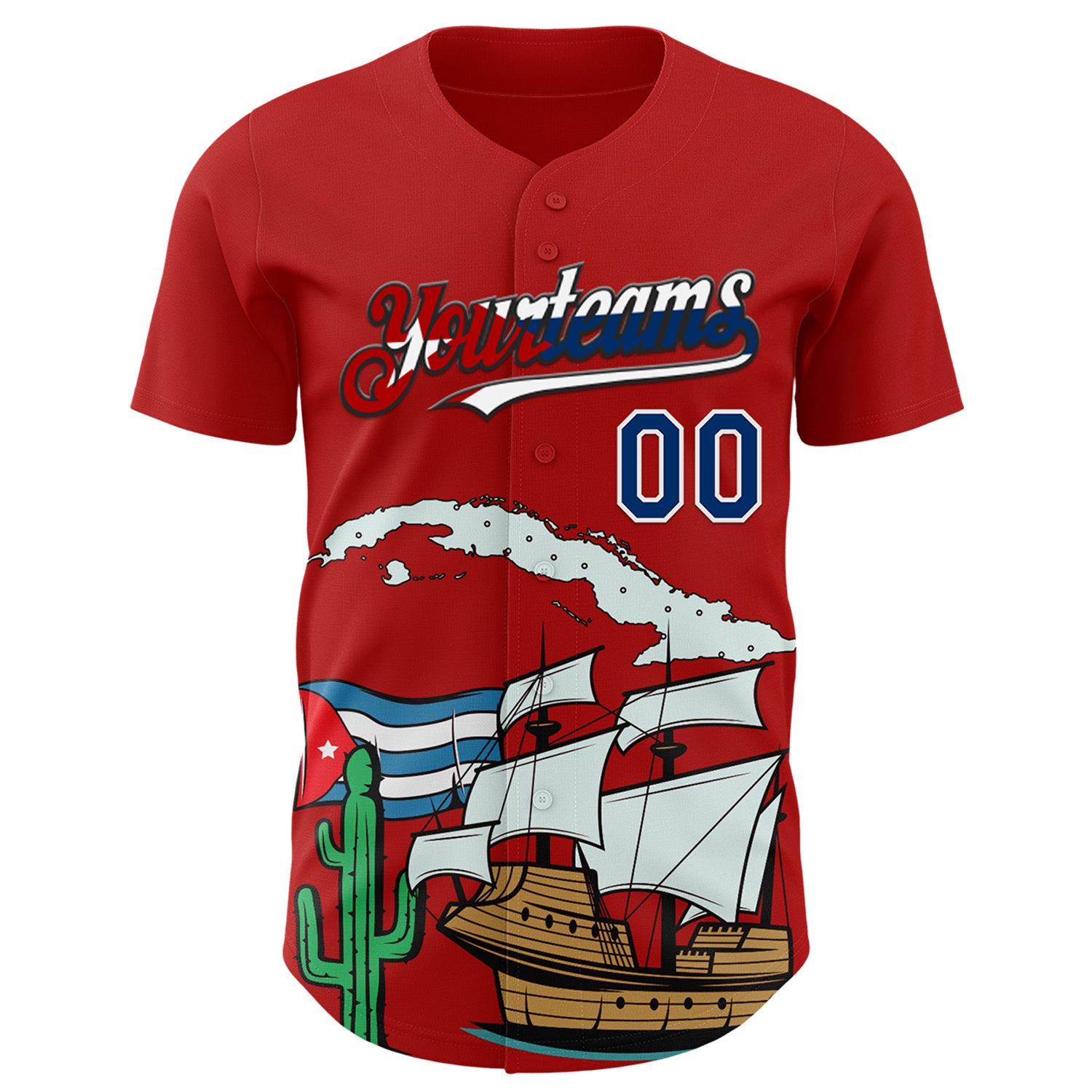 Custom Red US Navy Blue White Cuban Flag-Black 3D Cuba Authentic Baseball Jersey