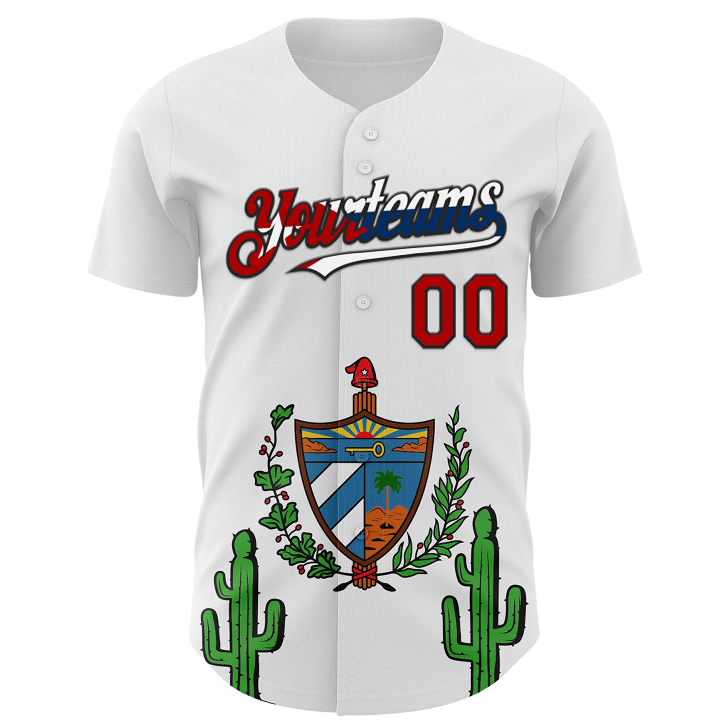 Custom White Red Black-Cuban Flag 3D Cuba Authentic Baseball Jersey
