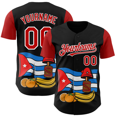 Custom Black Red-White 3D Cuba Cuban Flag Authentic Baseball Jersey