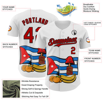 Custom White Red-Black 3D Cuba Cuban Flag Authentic Baseball Jersey