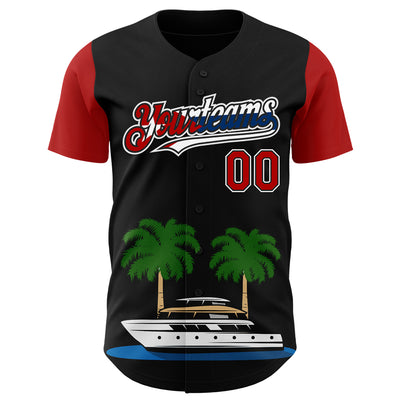 Custom Black Red White-Cuban Flag 3D Cuba Authentic Baseball Jersey