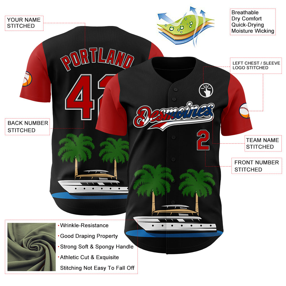 Custom Black Red White-Cuban Flag 3D Cuba Authentic Baseball Jersey