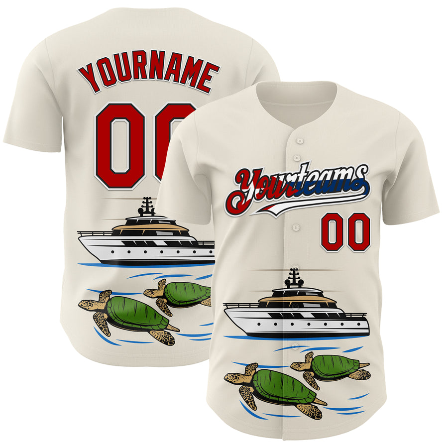 Custom Cream Red Black White-Cuban Flag 3D Cuba Authentic Baseball Jersey