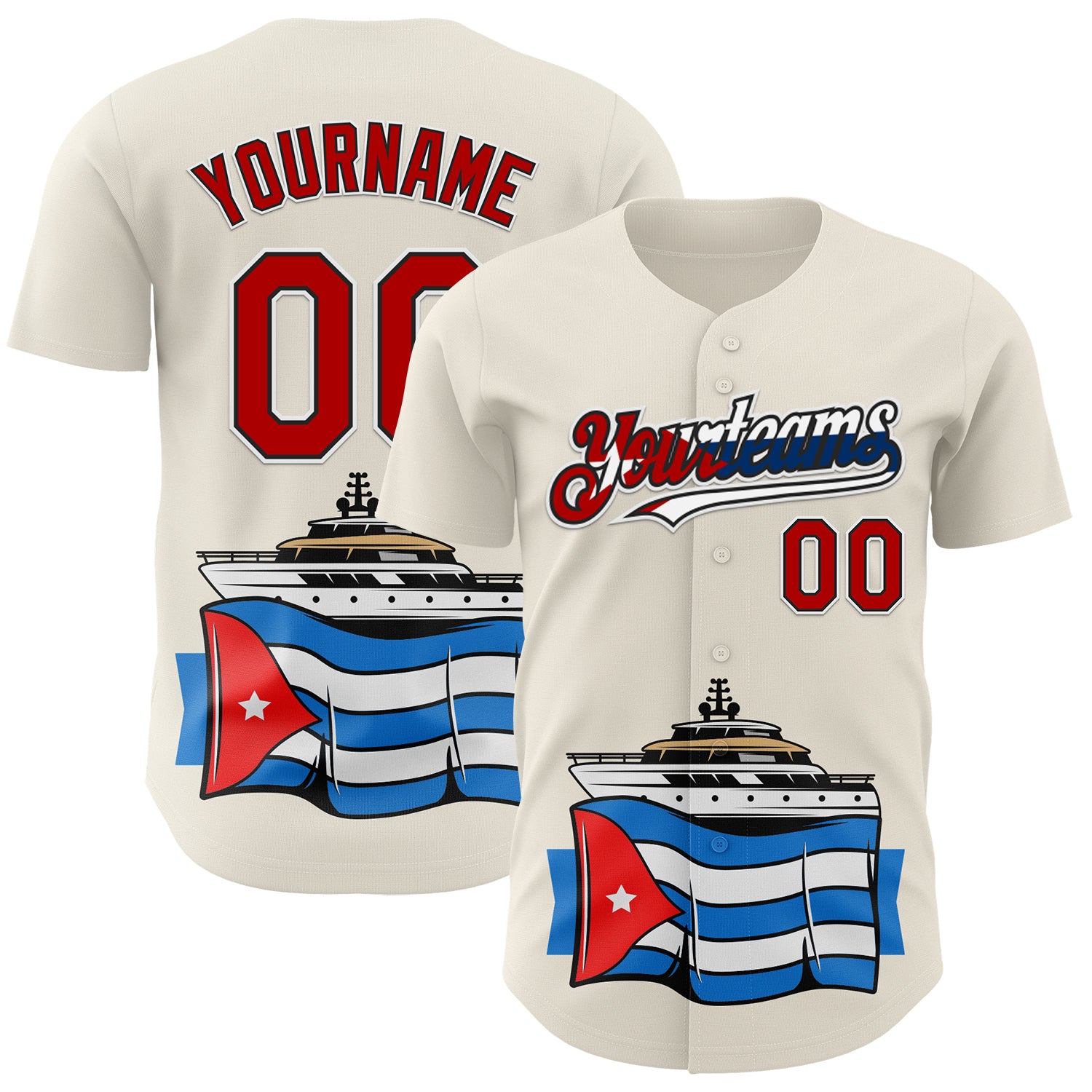 Custom Cream Red Black White-Cuban Flag 3D Cuba Authentic Baseball Jersey