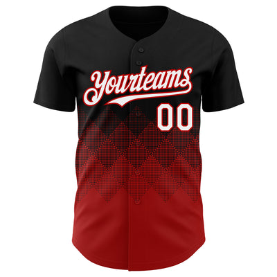 Custom Black White-Red 3D Gradient Square Shape Authentic Baseball Jersey