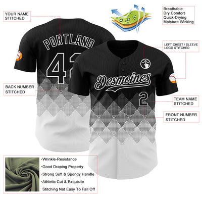 Custom Black White 3D Gradient Square Shape Authentic Baseball Jersey