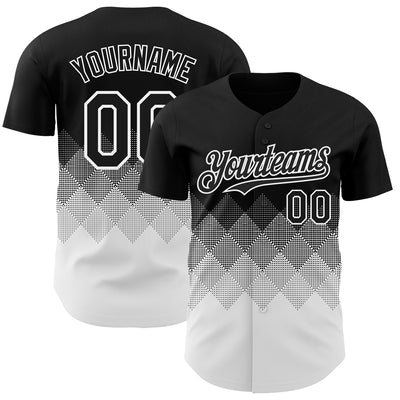 Custom Black White 3D Gradient Square Shape Authentic Baseball Jersey