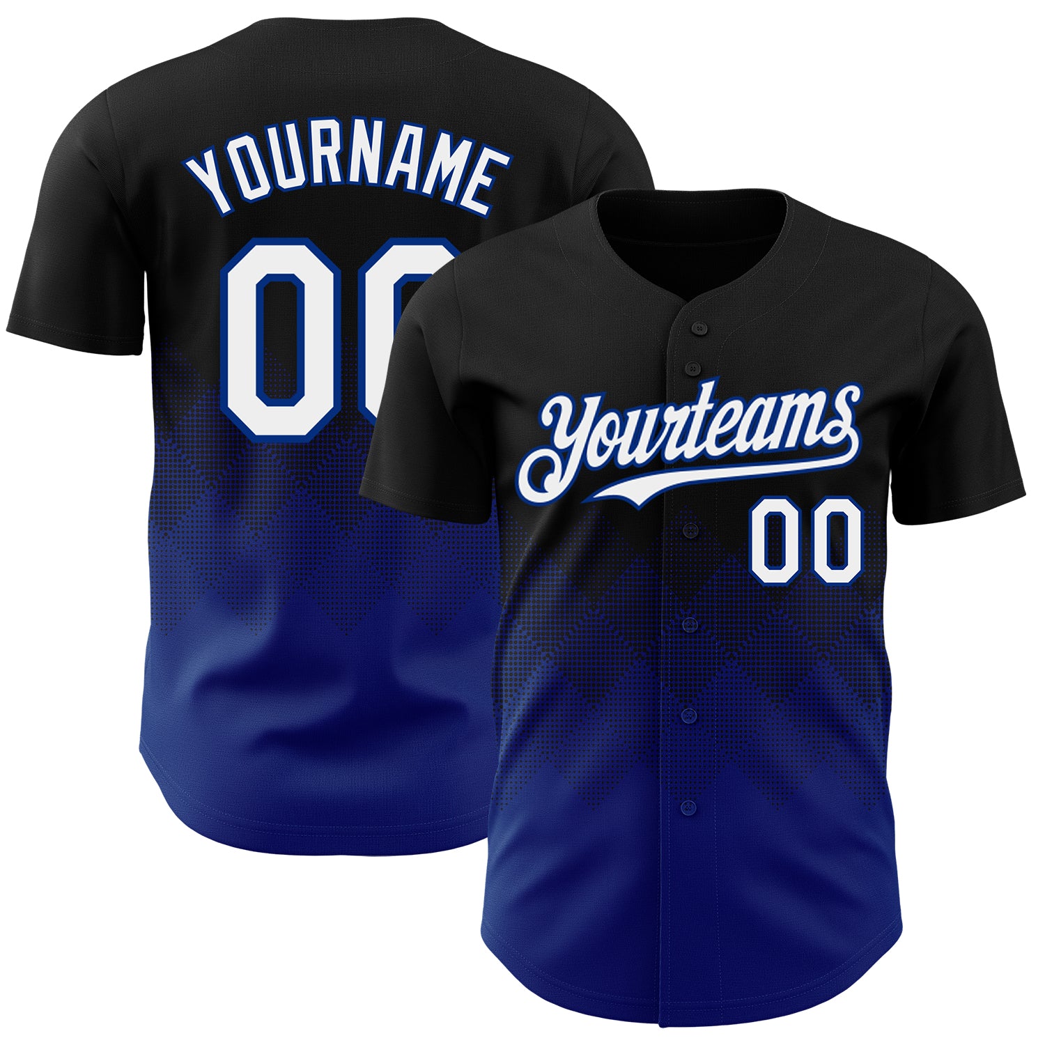 Custom Black White-Royal 3D Gradient Square Shape Authentic Baseball Jersey