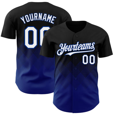 Custom Black White-Royal 3D Gradient Square Shape Authentic Baseball Jersey
