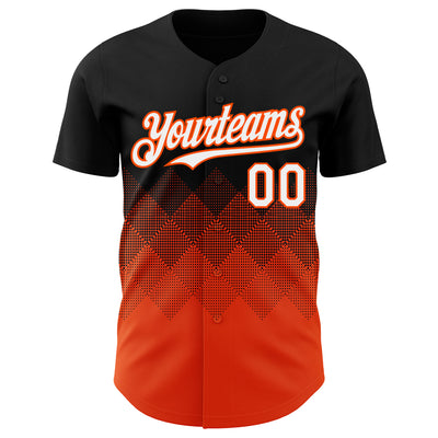 Custom Black White-Orange 3D Gradient Square Shape Authentic Baseball Jersey