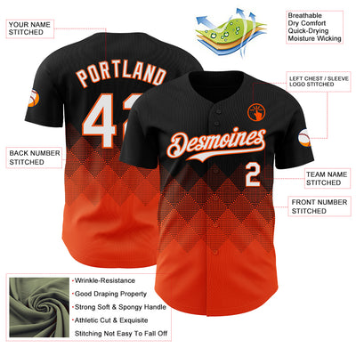 Custom Black White-Orange 3D Gradient Square Shape Authentic Baseball Jersey