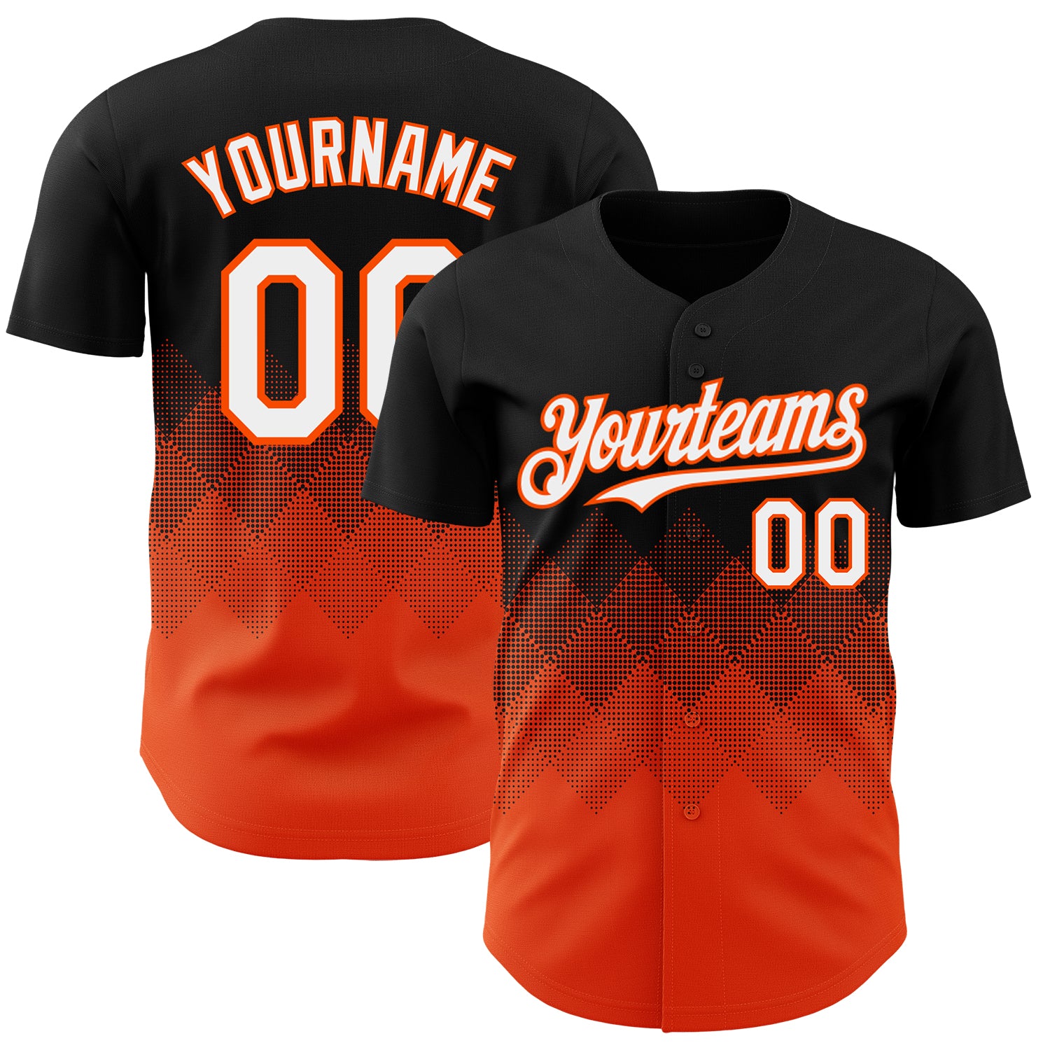 Custom Black White-Orange 3D Gradient Square Shape Authentic Baseball Jersey