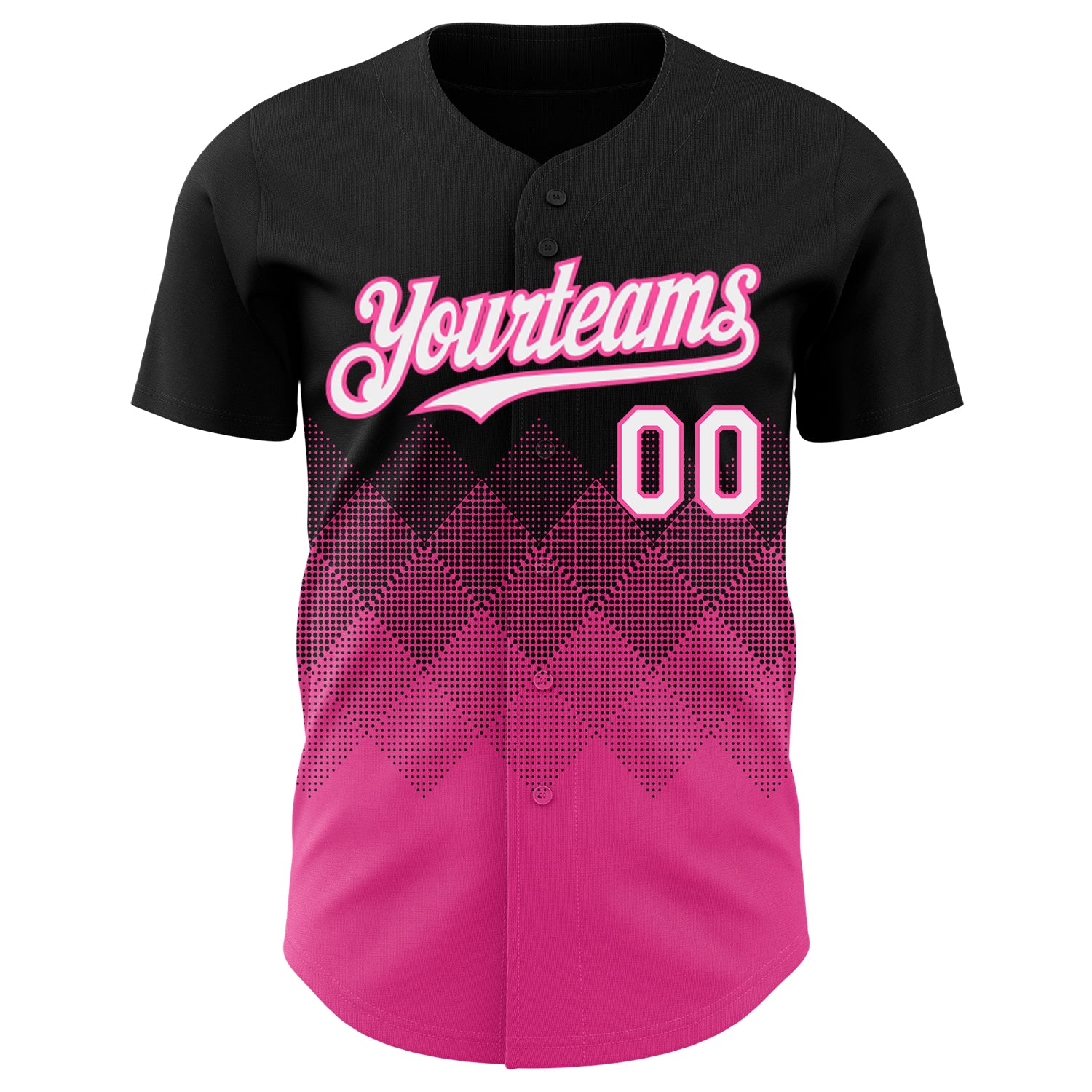 Custom Black White-Pink 3D Gradient Square Shape Authentic Baseball Jersey